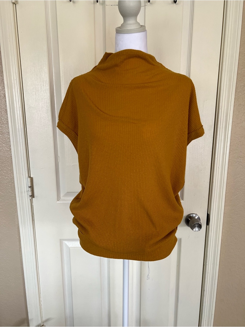 Free People We The Free Madeline Ribbed Mock Neck Top Mustard
